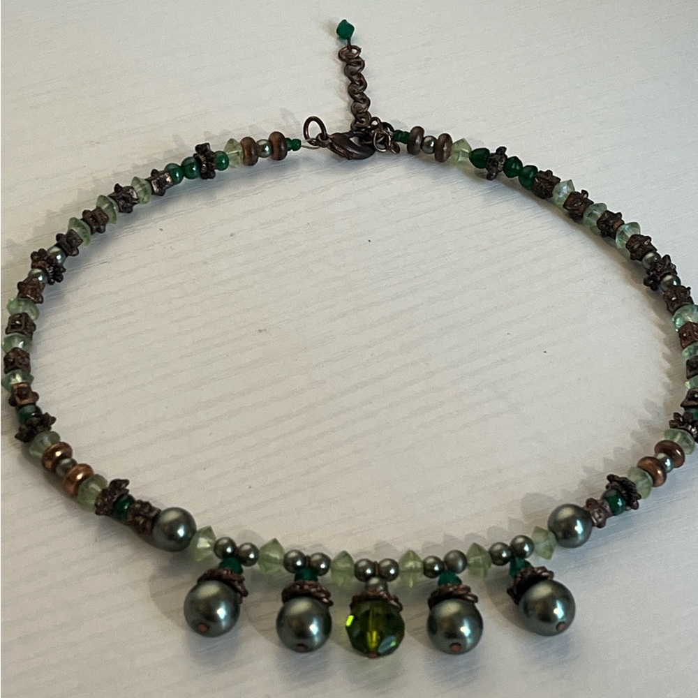 Green Crystal & Beaded Statement Necklace | Boho Glam